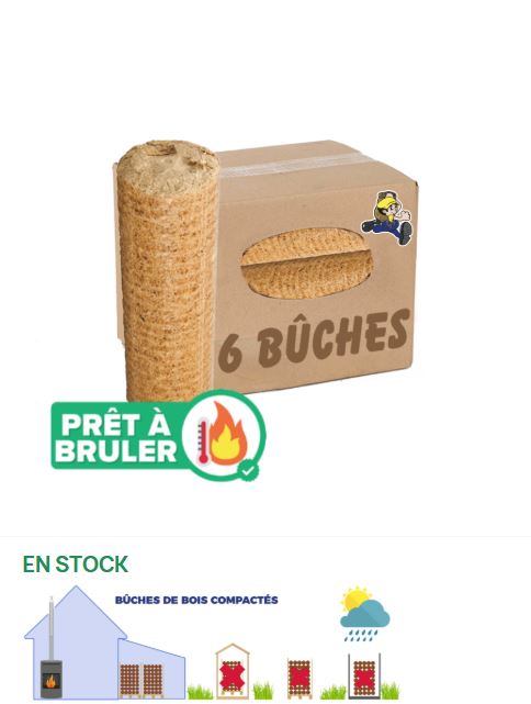 PALETTE DE 80 CARTONS DE 6 BOIS BUCHES COMPRESSEES DURS/RESINEUX JOUR/NUIT
