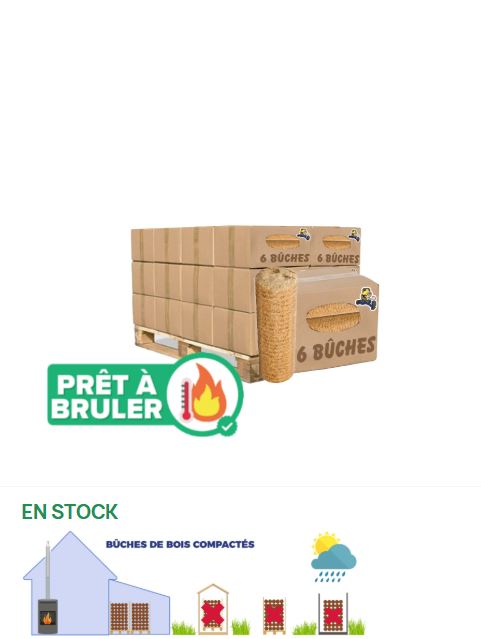 PALETTE DE 80 CARTONS DE 6 BOIS BUCHES COMPRESSEES DURS/RESINEUX JOUR/NUIT