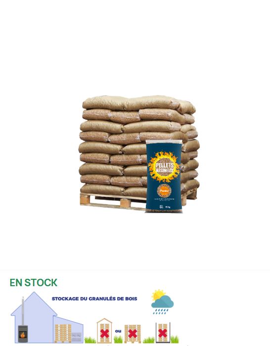 PALETTE DE 65 SACS DE 15 KG PELLETS GREEN ENERGY PREMIUM RESINEUX DIN+