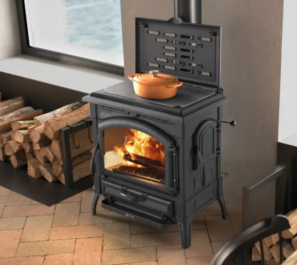 Poêle à bois avec chauffe plat Isotta con cerchi - 9,3 Kw
