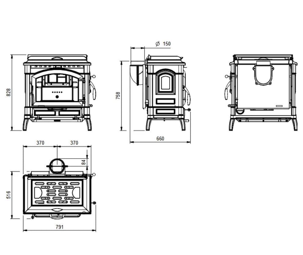 Poêle à bois avec chauffe plat Isotta con cerchi - 9,3 Kw