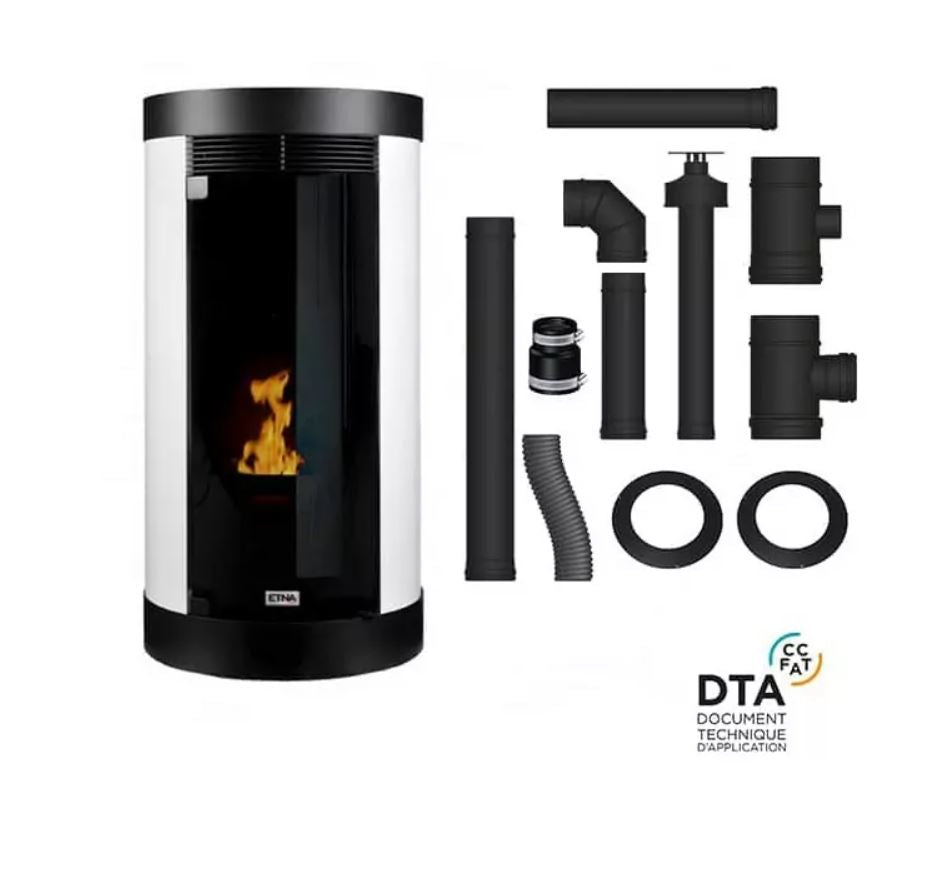 Poêle à granulés étanche canalisable Anna + Kit conduits concentrique sortie arrière - 12 Kw ETNA Luxe