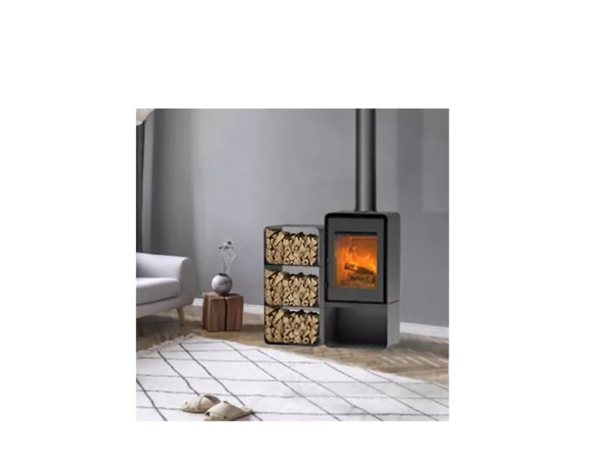 Poêle à bois Domino avec range bûche et module 3 étages - 8,5 Kw ETNA