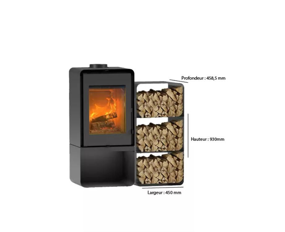 Poêle à bois Domino avec range bûche et module 3 étages - 8,5 Kw ETNA