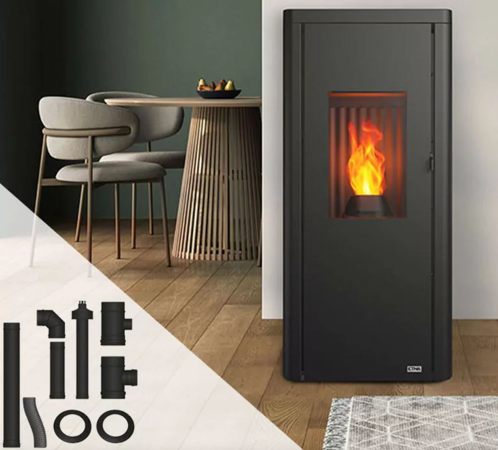 Pack poêle à granulés étanche Ottimo Silenzio + Kit conduits concentrique sortie arrière - 9,2 Kw ETNA Luxe